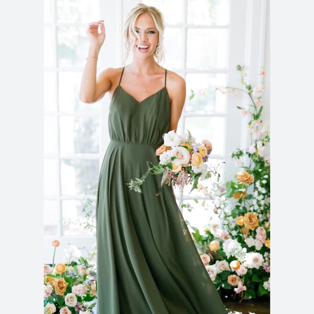 Revelry Chiffon Taupe Kaia Dress, size 2